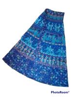 Jupe longue indienne bleue à motifs traditionnels
