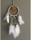 Attrape-rêves Amérindien apache blanc en plumes, cuir et os