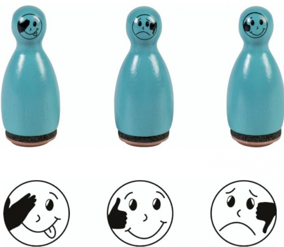 Lot de 3 Tampons Pions "Smiley" - Turquoise