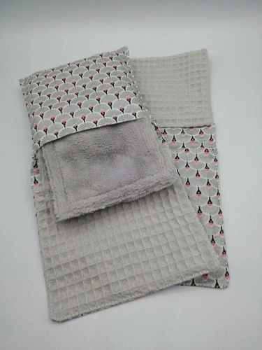 Pochette pour lingettes démaquillantes lavables gris/rose