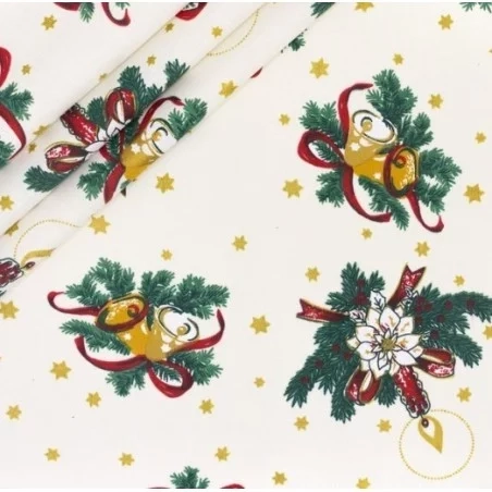 Tissu Cloche et Bougie de Noël 1m x 160cm