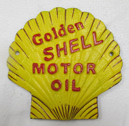 plaque coquillage shell golden en fonte 17x17cm  motor oil tole epaisse deco garage