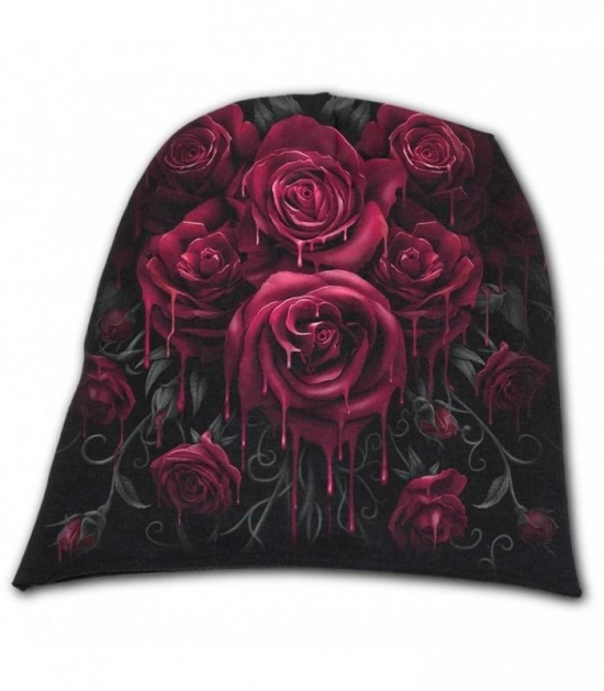 BLOOD ROSE - Bonnet en coton léger noir motif Roses